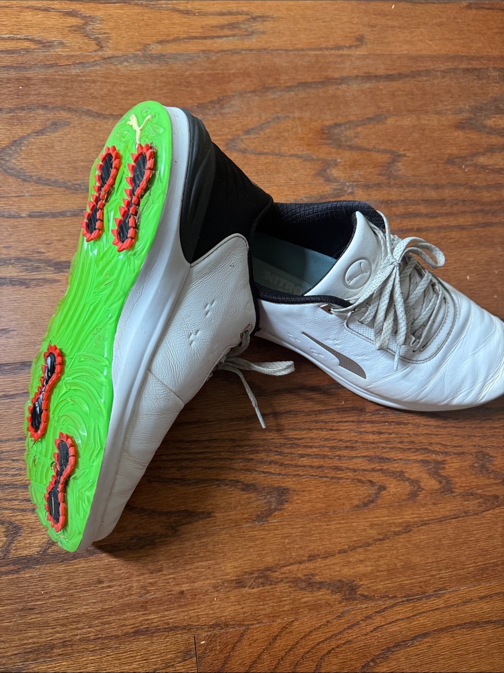 Puma White Athletic Shoes with Neon Green Outsoles
